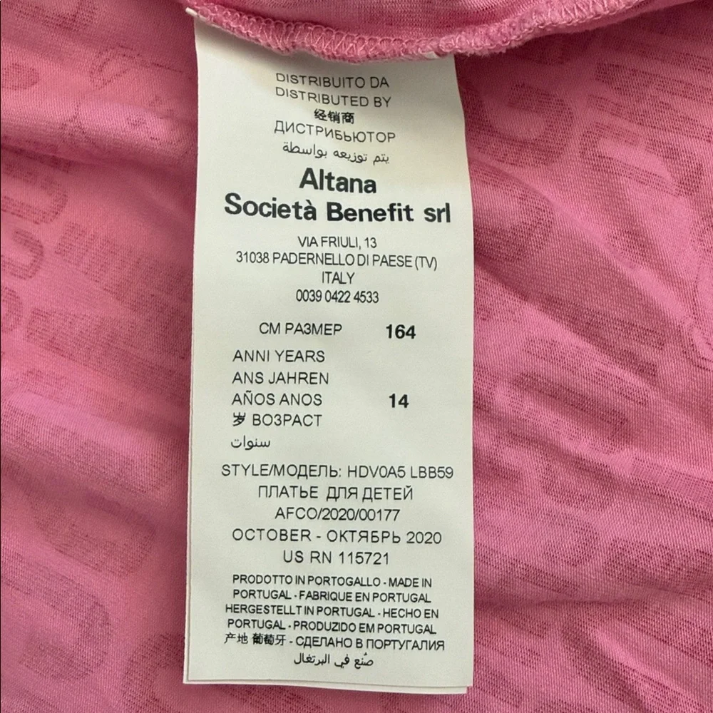 Moschino Teen | 2020 Teddy Bear Allover Logo Drop Waist High Low Dress Pink 14 - Picture 8 of 15